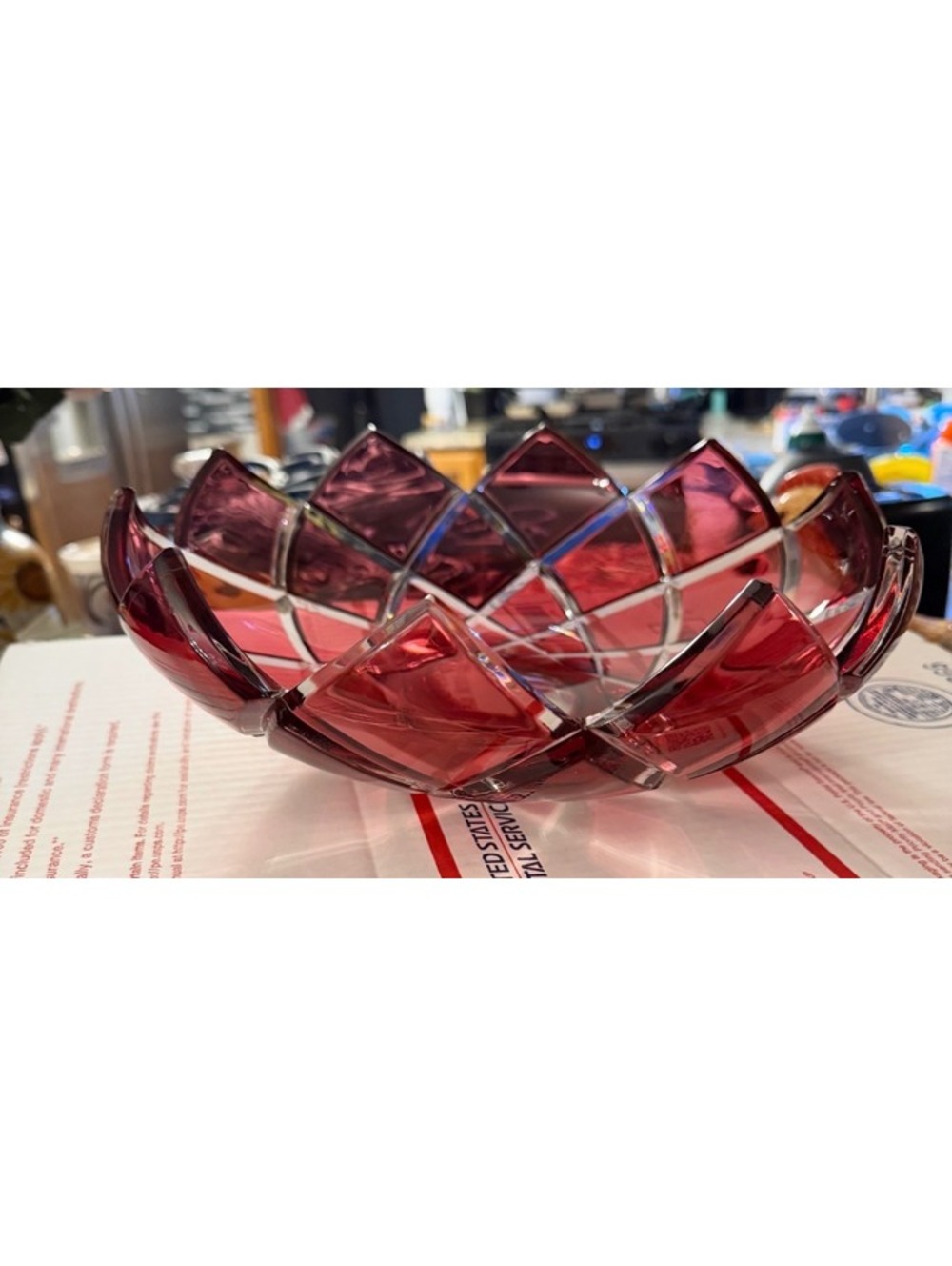 Ruby red cut glass bowl